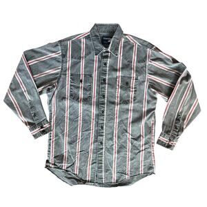 Vintage Wrangler Brushpopper Grey Striped Western Rodeo Shirt Med Made In USA